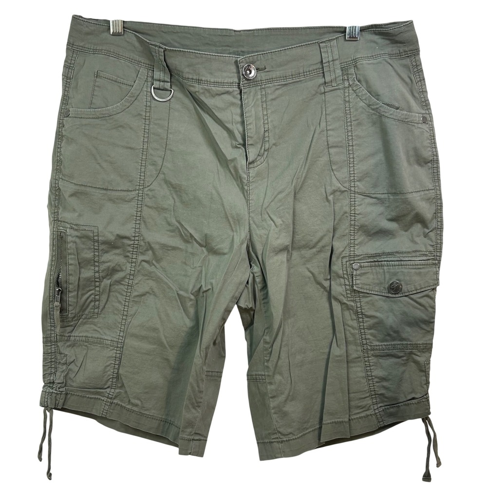 Style & Co Woman Olive Green Cargo Shorts Plus Size 14W Utility Drawstring Hem